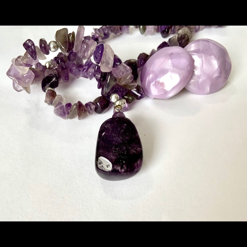 Vintage Amethyst & Citrine Necklace Vintage Clip Back Earrings - Picture 5 of 10